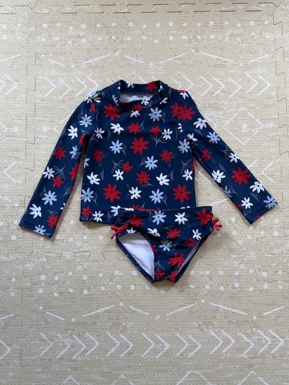 Carter's Navy Floral Long-Sleeve Rashguard Set with Red & White Flowers